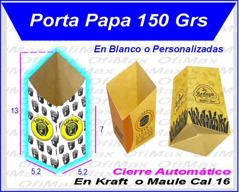 cajas para domicilios de papas fritas de 150 grs, Bogota, colombia